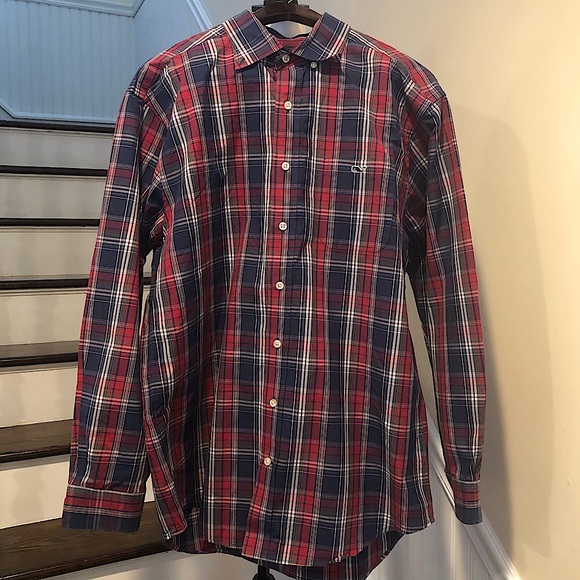VINEYARD VINES Navy Red Plaid Button Down Shirt w Button Collar & Cuffs Sz LARGE - Picture 4 of 12